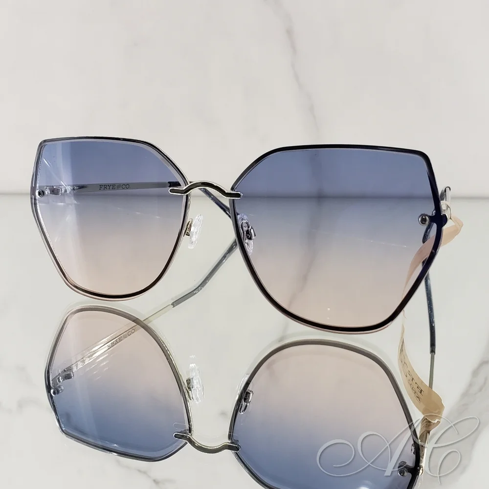 Frye & Co Sunglasses 50mm Gold Blue Ombre Geometric Frame Vacation Outdoor Boho